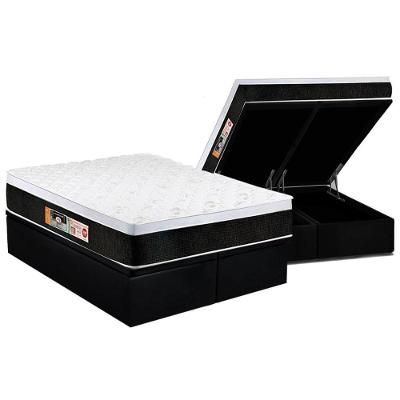 Cama Box Baú Queen: Colchão Espuma D45 Castor Black e White Air Euro Pillow + Base CRC Suede Black(158x198)