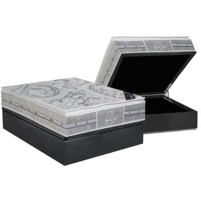 Cama Box Baú Casal: Colchão Molas Pocket Ensacadas Castor  Super Luxo Látex SLX + Base CRC Suede Cinza(138x188)