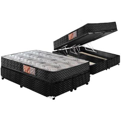 Cama Box Baú Queen: Colchão Espuma D33 Paropas Pasquale + Base Crc Suede Black(158X198)