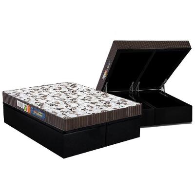 Cama Box Baú Queen: Colchão Espuma D33 Polar Pérola + Base Crc Suede Black(158X198)