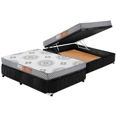 Cama Box Baú Casal: Colchão Espuma Polar D28 Pérola + Base CRC Suede Black(138x188)