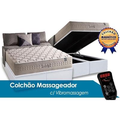 Cama Box Baú Queen: Colchão Molas Anjos MasterPocket Magnético Infravermelho Commodite + Base CRC Courano Branco(158x198)