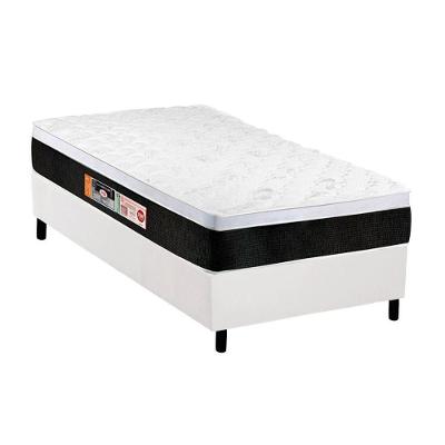 Cama Box Solteiro: Colchão Espuma D45 Castor Black e White Air + Base CRC Courano White(88x188)