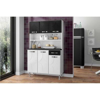 Kit de Cozinha Compacta Rubi Smart c/6 Portas e 1 Gaveta 105cm Branco/Preto - Telasul
