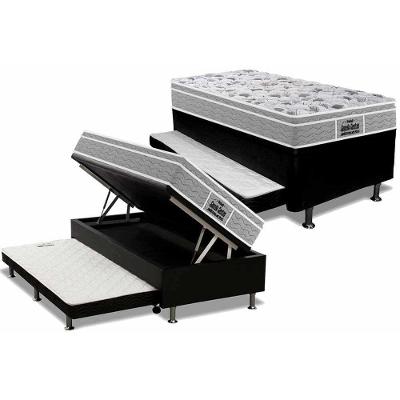 Cama Box Baú C/Auxiliar Solteiro: Colchão Espuma Probel D45 / Ep Plus Pillow + Base Black(88X188)