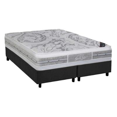 Cama Box Queen: Colchão Molas Ensacadas Castor Pocket Super luxo Látex Plush Double Face + Base CRC Suede Gray(158x198)