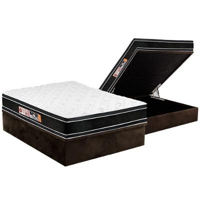 Cama Box Baú Casal: Colchão Espuma D33 Castor Black e White Air Double Face Euro Pillow + Base CRC Suede Brown(138x188)
