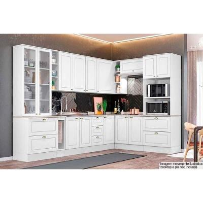 Cozinha Modulada Completa 14pçs 3 Armários 4 Balcões Paneleiro 6 Complementos C14P02 Branco - Henn