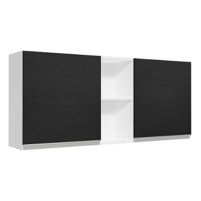 Armário Aéreo 150 Cm 2 Portas E 2 Nichos Branco/Preto