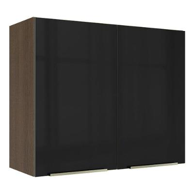 Armário Aéreo Madesa Lux 80 cm 2 Portas Rustic e Preto