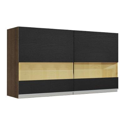 Armário Aéreo Madesa Glamy 2 Portas com Vidro Rustic Preto