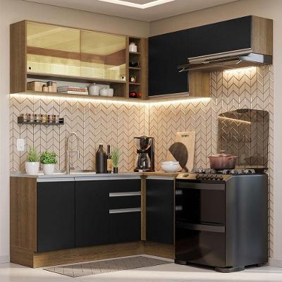 Armário De Cozinha 349Cm Rustic/Preto Glamy 06 Rustic/Preto