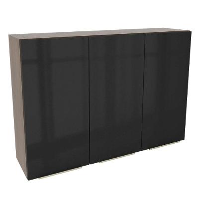 Armário Aéreo Madesa Lux 120 cm 3 Portas Rustic e Preto