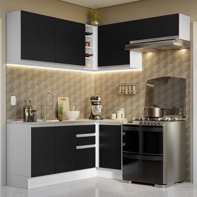 Armário De Cozinha 349Cm Branco/Preto Glamy 07 Branco/Preto