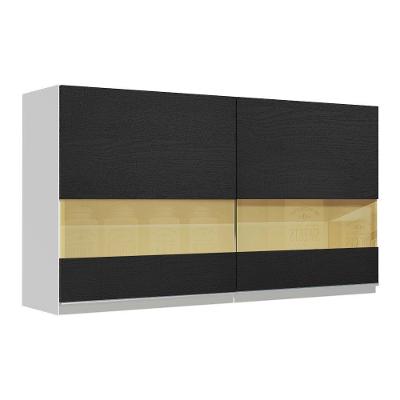 Armário Aéreo Madesa Glamy 120 Cm 2 Portas com Vidro Branco Preto
