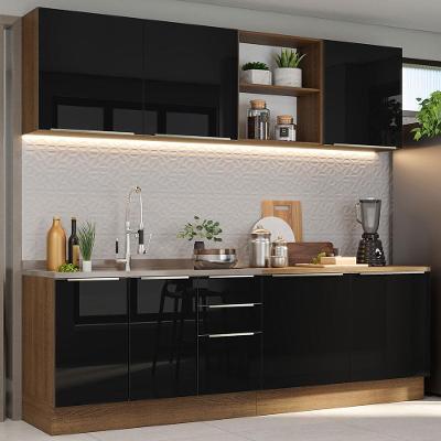 Armário De Cozinha Completa 240cm Rustic/preto Lux Madesa 05 Rustic/preto