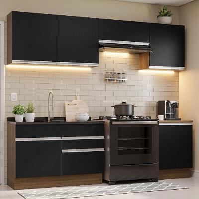 Armário De Cozinha 260Cm Rustic/Preto Glamy 04 Rustic/Preto