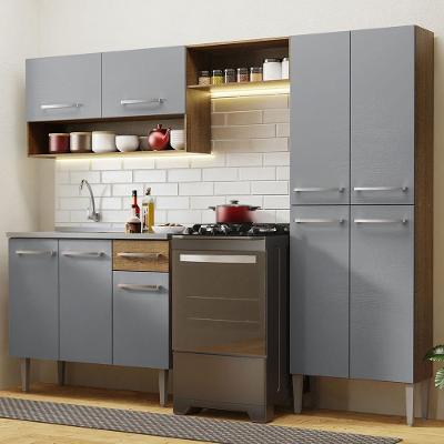 Armário De Cozinha Compacta 229cm Com Pia Rustic/cinza Emilly Madesa 10 Rustic/cinza