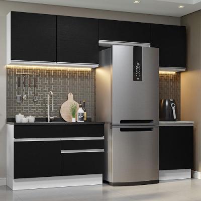 Armário De Cozinha 260Cm Branco/Preto Glamy 05 Branco/Preto