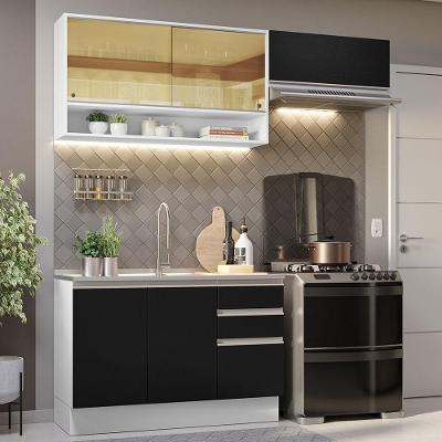 Armário De Cozinha 200Cm Branco/Preto Glamy 08 Branco/Preto