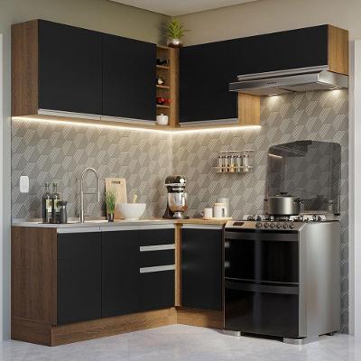 Armário De Cozinha 349Cm Rustic/Preto Glamy 07 Rustic/Preto
