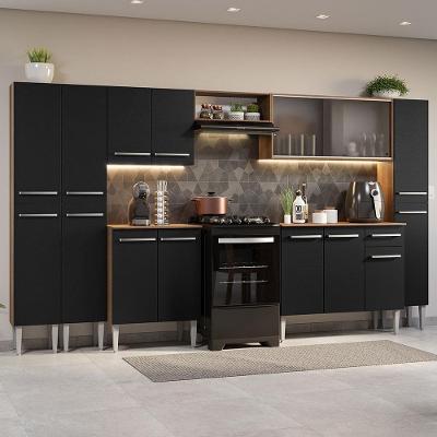Armário De Cozinha Completa 325Cm Madesa 03 Rustic/Preto
