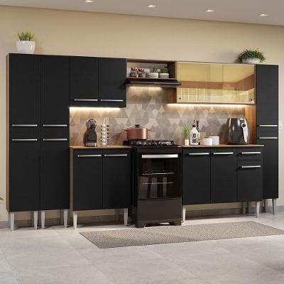 Armário De Cozinha Completa 325Cm Madesa 04 Rustic/Preto