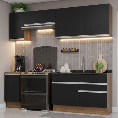 Armário De Cozinha Completa 240Cm Rustic/Preto Glamy Madesa