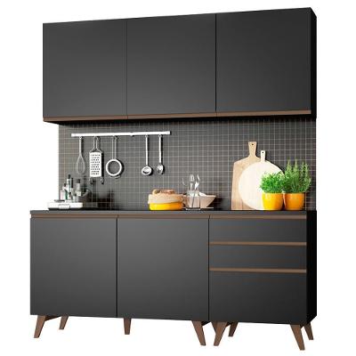 Armário de Cozinha Reims com Balcão 5 Portas 3 Gavetas Preto