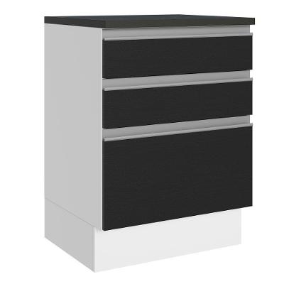 Balcão 100% Mdf 60 Cm 3 Gavetas Branco/preto