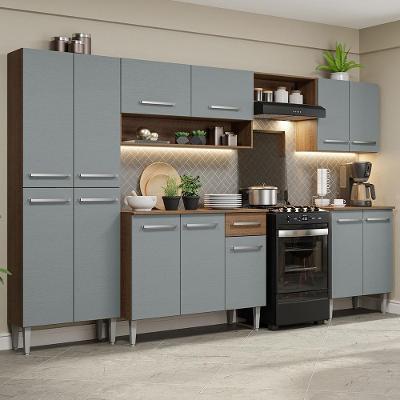 Armário De Cozinha Completa 293Cm /Cinza Emilly Madesa