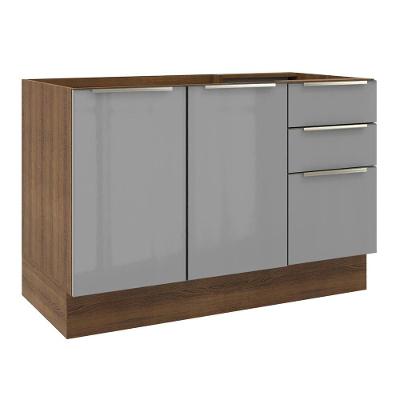 Balcão Gabinete de Pia 120cm 2 Portas 3 Gavetas Rustic Cinza