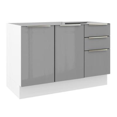 Balcão Gabinete de Pia 120cm 2 Portas 3 Gavetas Branco Cinza