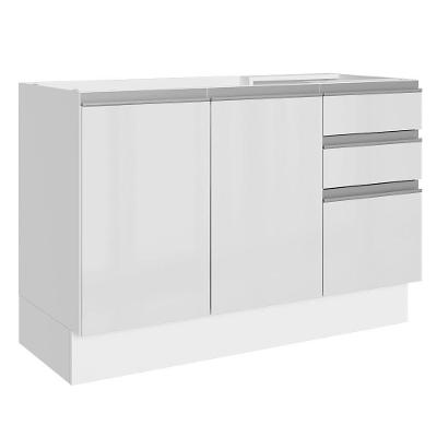 Balcão Gabinete De Pia Madesa Acordes 100% MDF 120 Cm 3 Portas E 2 Gavetas Portas Branco Brilho
