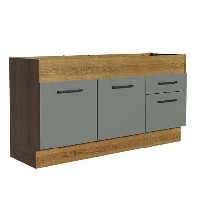 Balcão De Pia 150 Cm 2 Portas E 2 Gavetas Rustic/Cinza