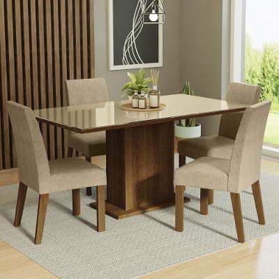 Conjunto Sala De Jantar Mesa Tampo De Vidro 4 Cadeiras Rustic/crema/imperial