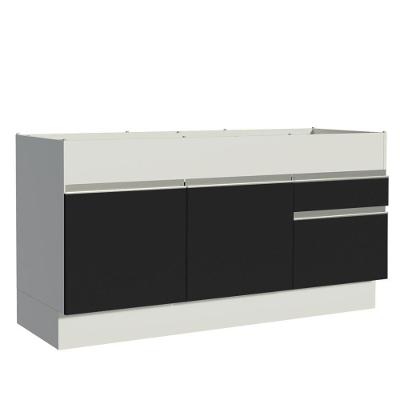 Balcão Pia Glamy 150Cm 2 Porta Gaveta sem Tampo Branco Preto