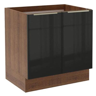 Balcão Madesa Lux 80 cm 2 Portas Rustic e Preto