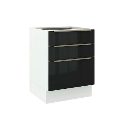 Balcão Madesa Lux 60cm 3 Gavetas Branco Preto