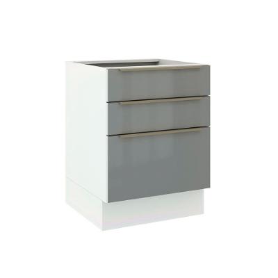 Balcão Madesa Lux 60cm 3 Gavetas Branco Cinza