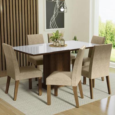 Conjunto Sala De Jantar Mesa Tampo De Vidro 6 Cadeiras Rustic/branco/imperial