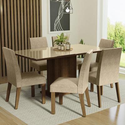 Conjunto Sala De Jantar Mesa Tampo De Vidro 6 Cadeiras Rustic/crema/imperial