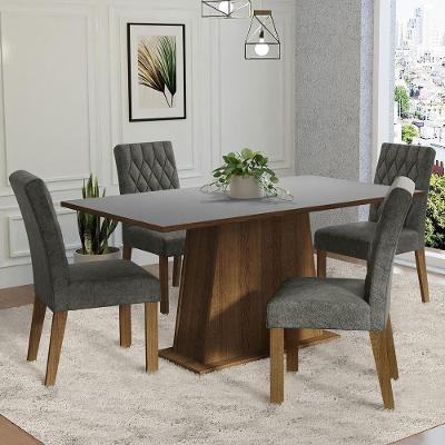 Conjunto Sala De Jantar Mesa Tampo De Madeira 4 Cadeiras Rustic/cinza/silver