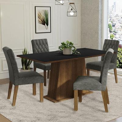 Conjunto Sala De Jantar Mesa Tampo De Madeira 4 Cadeiras Rustic/preto/silver