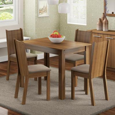 Conjunto Sala Jantar Mesa Tampo Madeira 4 Cadeiras Madesa