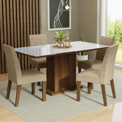 Conjunto Sala De Jantar Mesa Tampo De Vidro 4 Cadeiras Rustic/branco/imperial