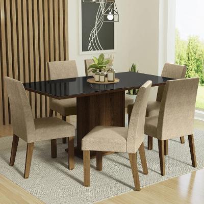Conjunto Sala De Jantar Mesa Tampo De Vidro 6 Cadeiras Rustic/preto/imperial