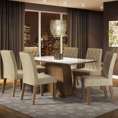 Conjunto Sala De Jantar Mesa Tampo De Vidro 6 Cadeiras Rust