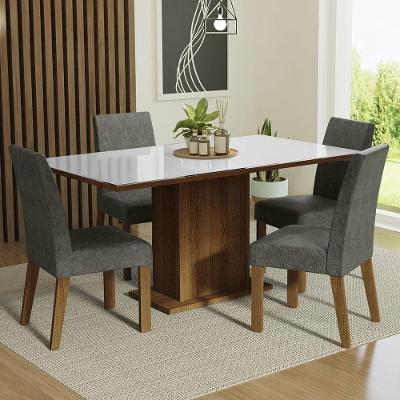Conjunto Sala De Jantar Mesa Tampo De Vidro 4 Cadeiras Rustic/branco/silver