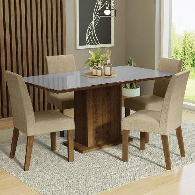 Conjunto Sala De Jantar Mesa Tampo De Vidro 4 Cadeiras Rustic/cinza/imperial